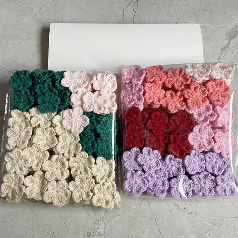 Craft Embellishments - 50PCS 3CM Cotton Flower Hand-knitted Colorful