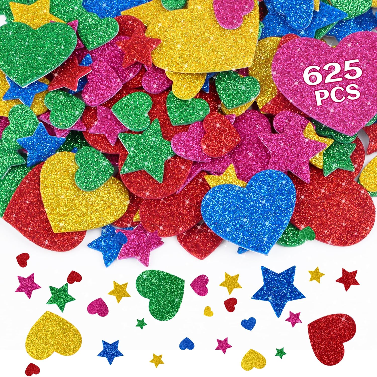 Glitter Vinyl Roll - 625Pcs Glitter Heart Foam Stickers Colorful
