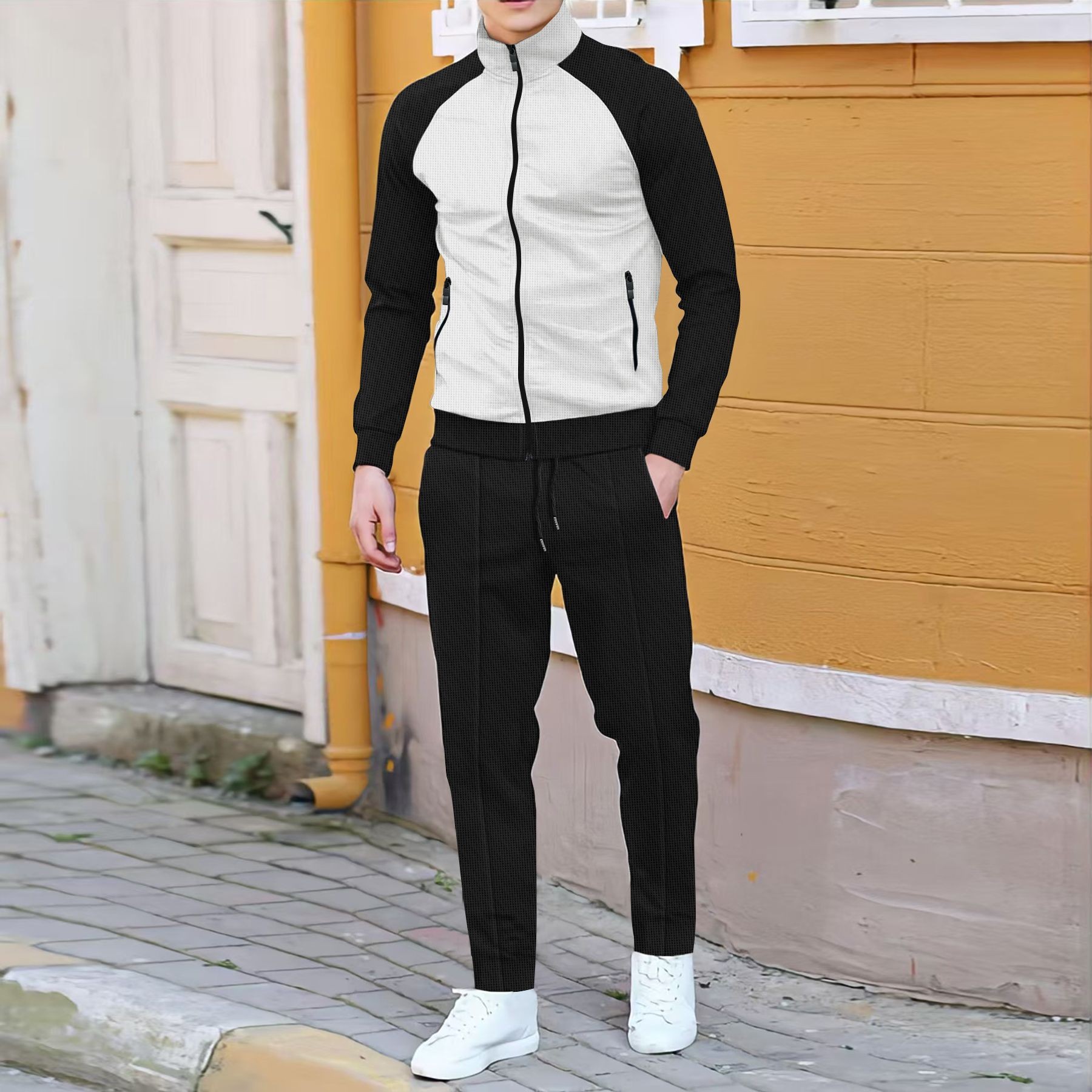 Embellish Knit - Men Casual Waffle Knit Track Suit,