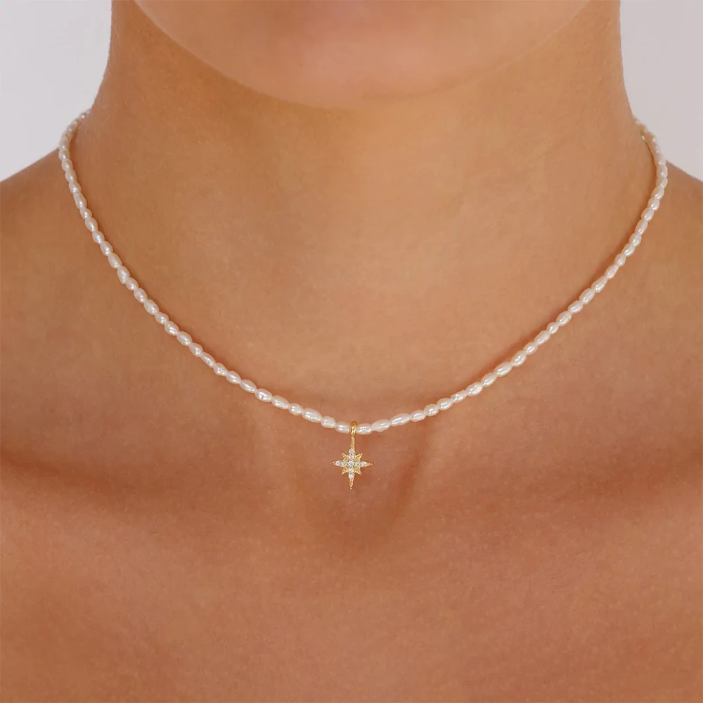 Pearl Trim Chain - BOAKO Pearl Necklace Silver 925 Oringinal
