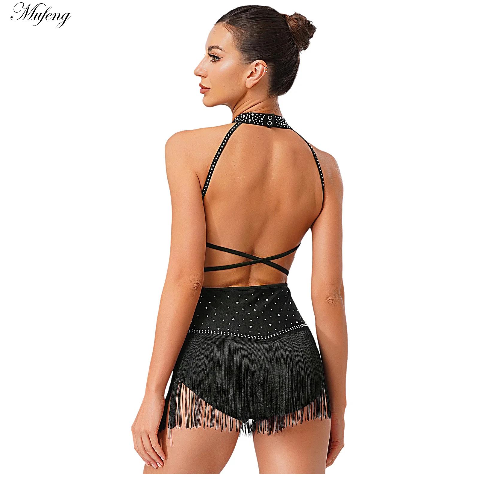 Women Dance Rhythmic Dresses S - Rhinestone Banding Trim avis et prix