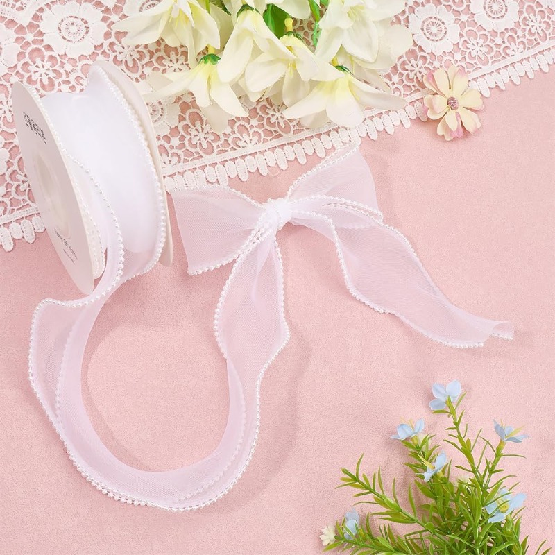 5 Yards White Faux Pearl Edge  - Organza Ribbon Spool avis et prix