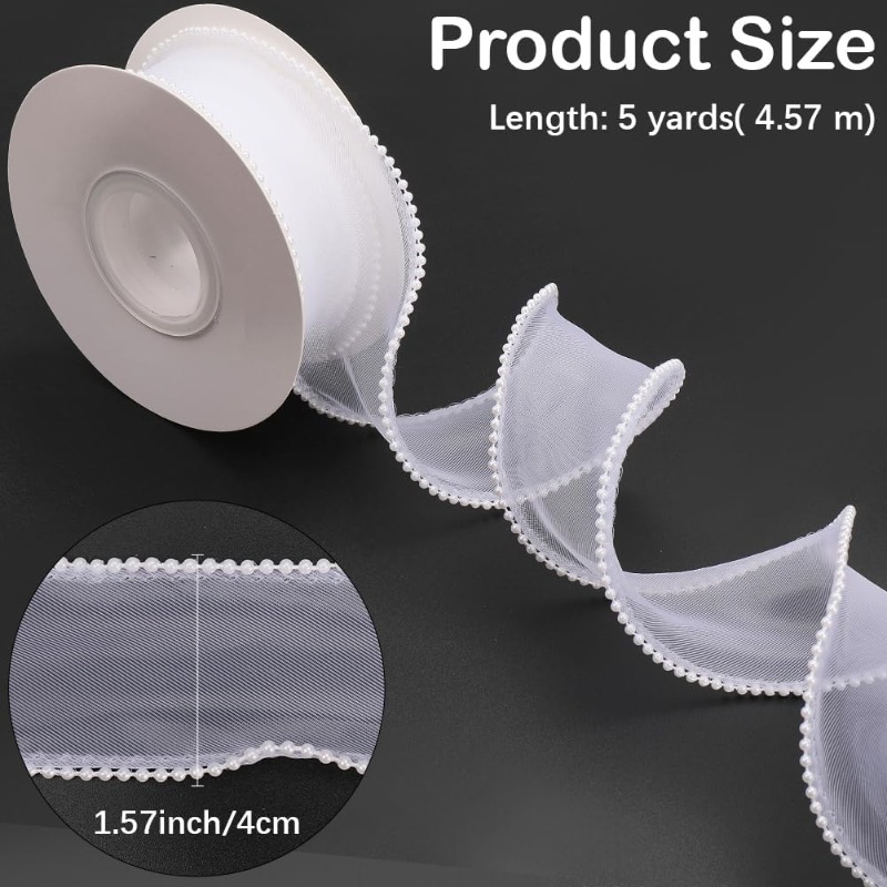 5 Yards White Faux Pearl Edge  - Organza Ribbon Spool avis et prix