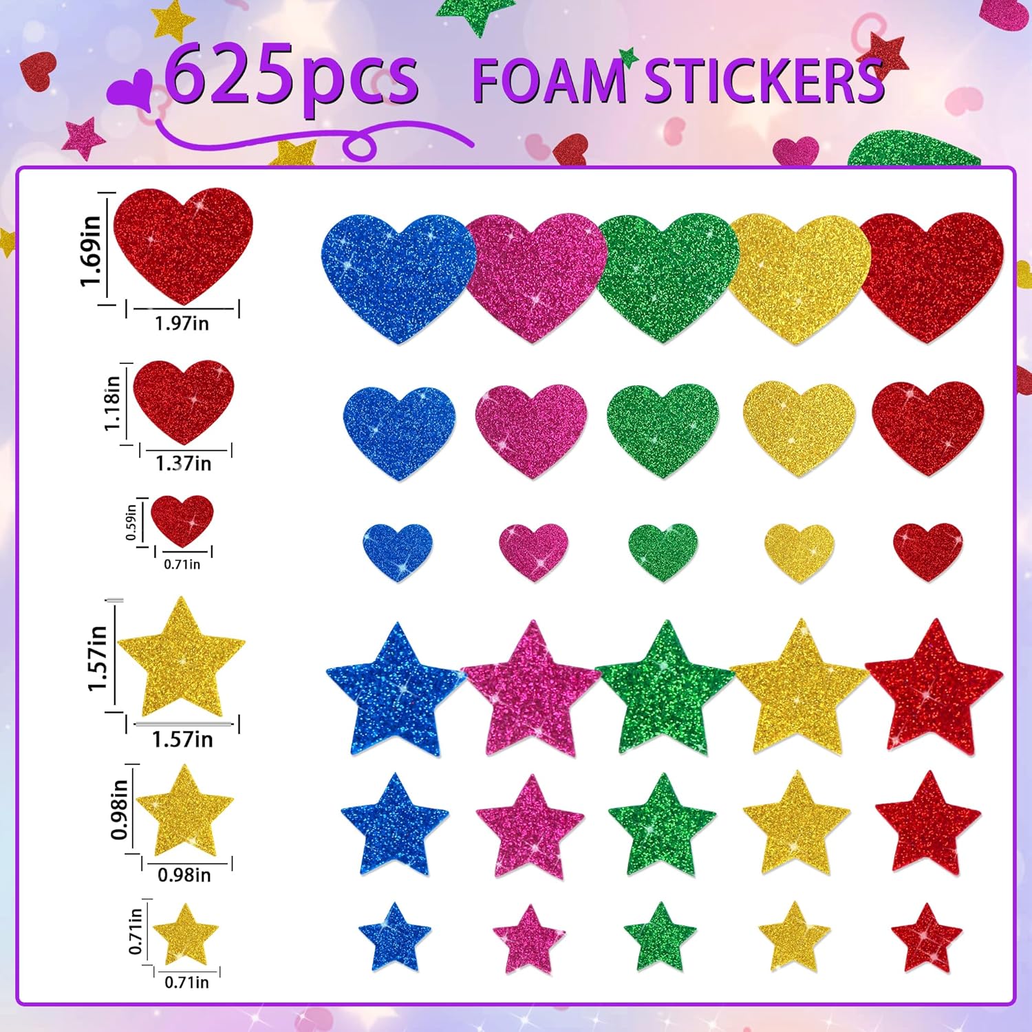 625Pcs Glitter Heart Foam Stic - Glitter Vinyl Roll avis et prix
