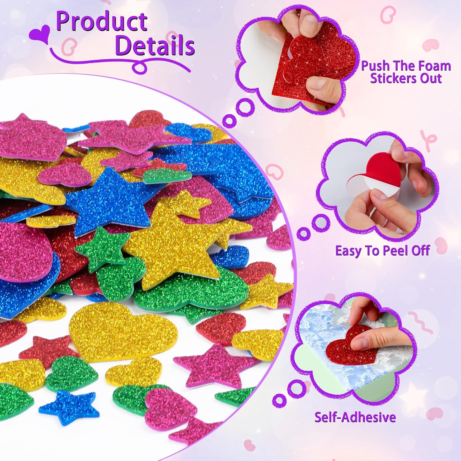 625Pcs Glitter Heart Foam Stic - Glitter Vinyl Roll avis et prix