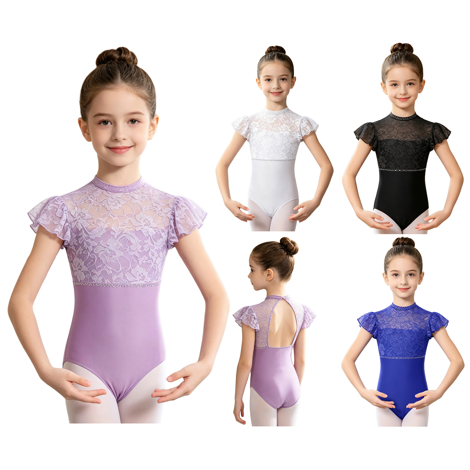Kids Girls Ballet Dance Leotar - Rhinestone Banding Trim avis et prix