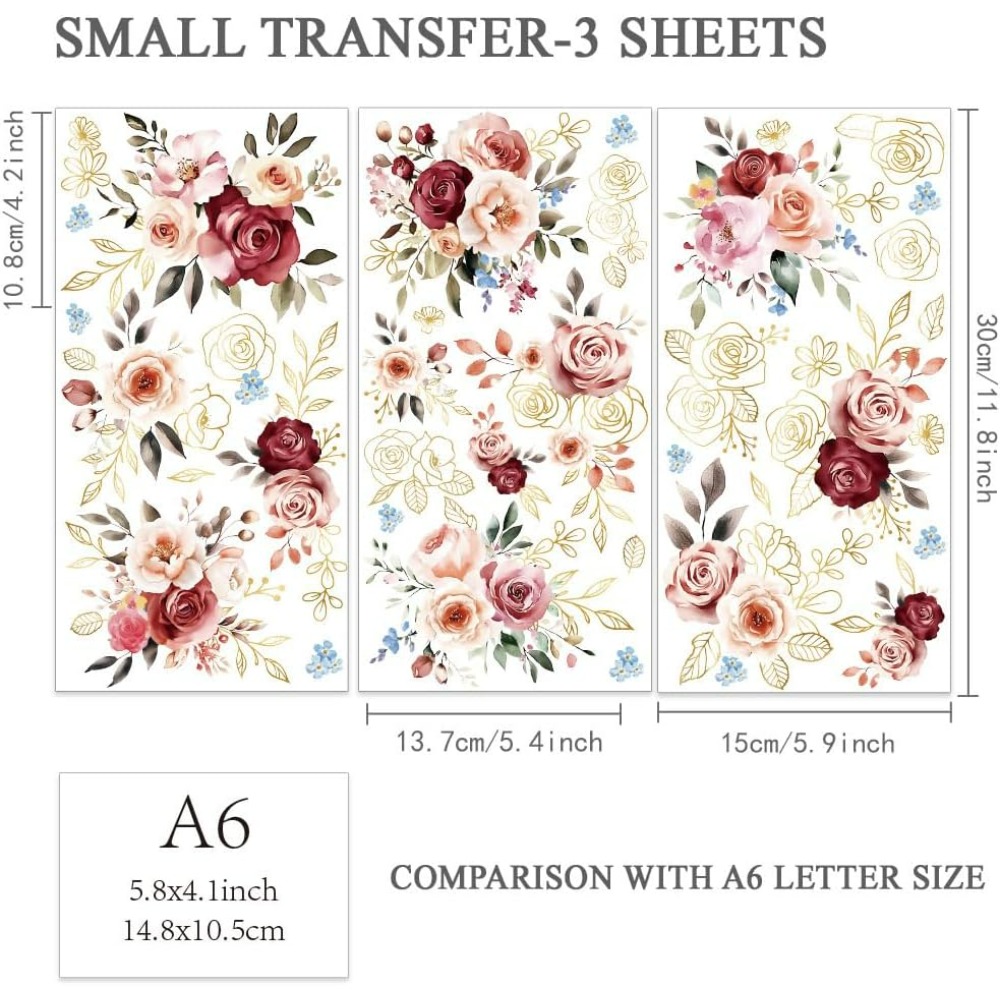 3pcs/Set Watercolor Roses Rub  - Embellishment Crafts avis et prix
