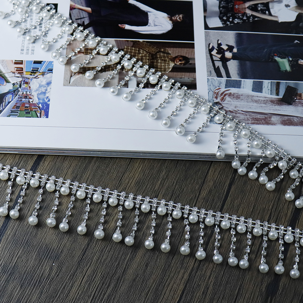 Crystal Rhinestone Pearl Trim  - Pearl Trim Chain avis et prix
