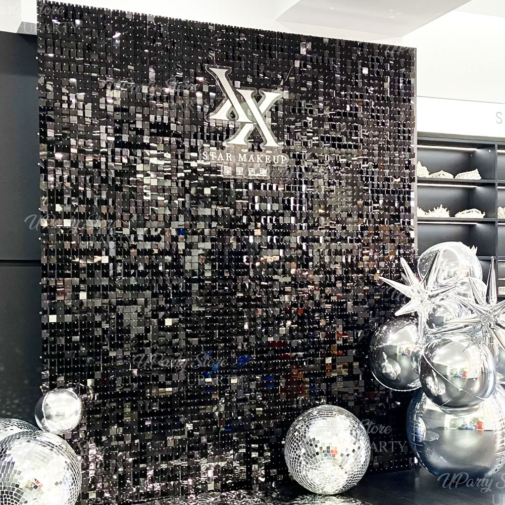 Black Shimmer Wall Backdrop 12 - Sequin Fabric Panel avis et prix