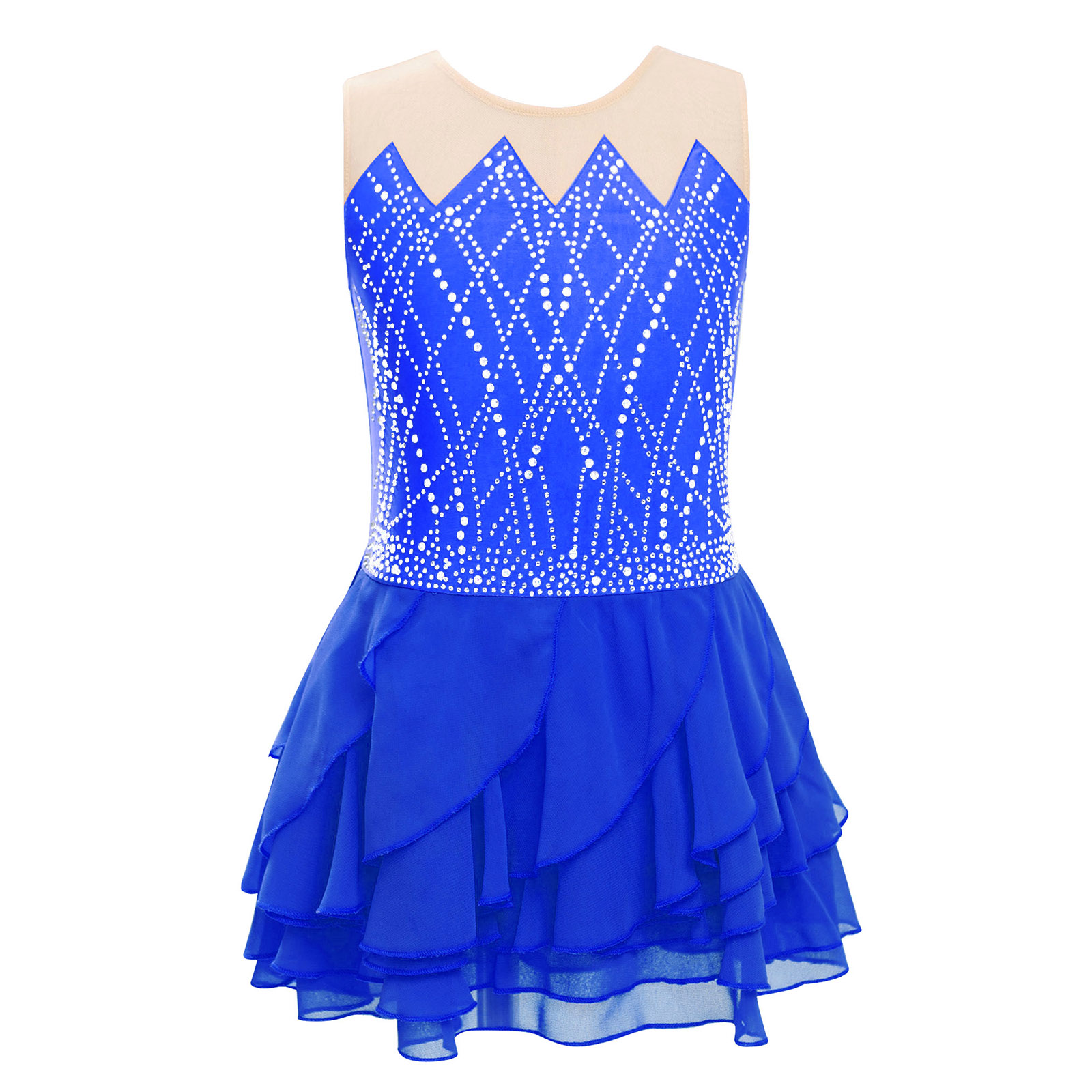Girls Mesh Figure Skating Dres - Rhinestone Banding Trim avis et prix