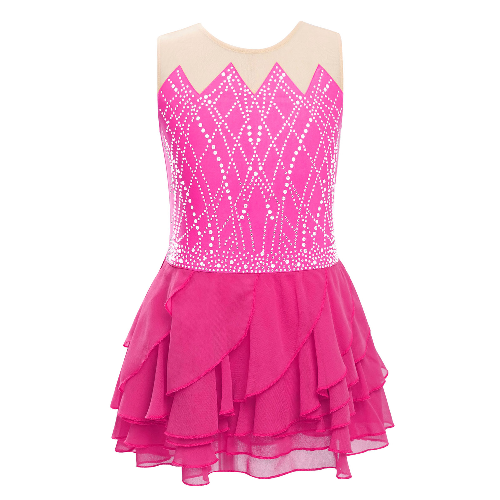 Girls Mesh Figure Skating Dres - Rhinestone Banding Trim avis et prix