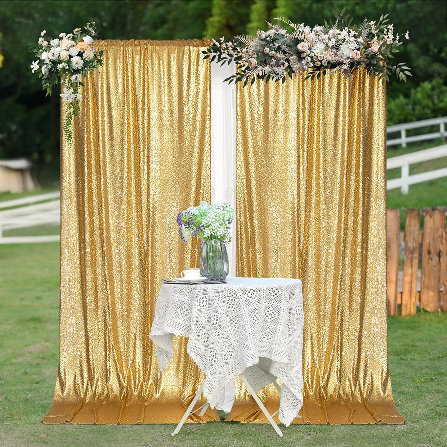 2×8FT-4PCS Gold Sequin Backdro - Sequin Fabric Panel avis et prix