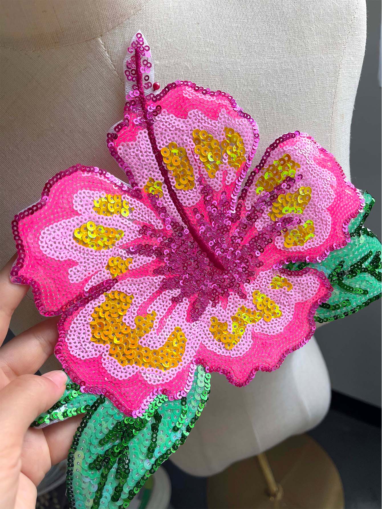 1 Piece 26CM Shining Pink Sequ - Applique Patch Flower avis et prix